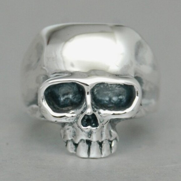 Skull Ring in Sterling Silver 925 Handmade in USA Oxiidized Mirror Finish